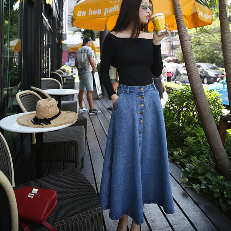Wholesale Fashion Casual High Waist Jeans Skirts Long A Line Denim Skirts for Women