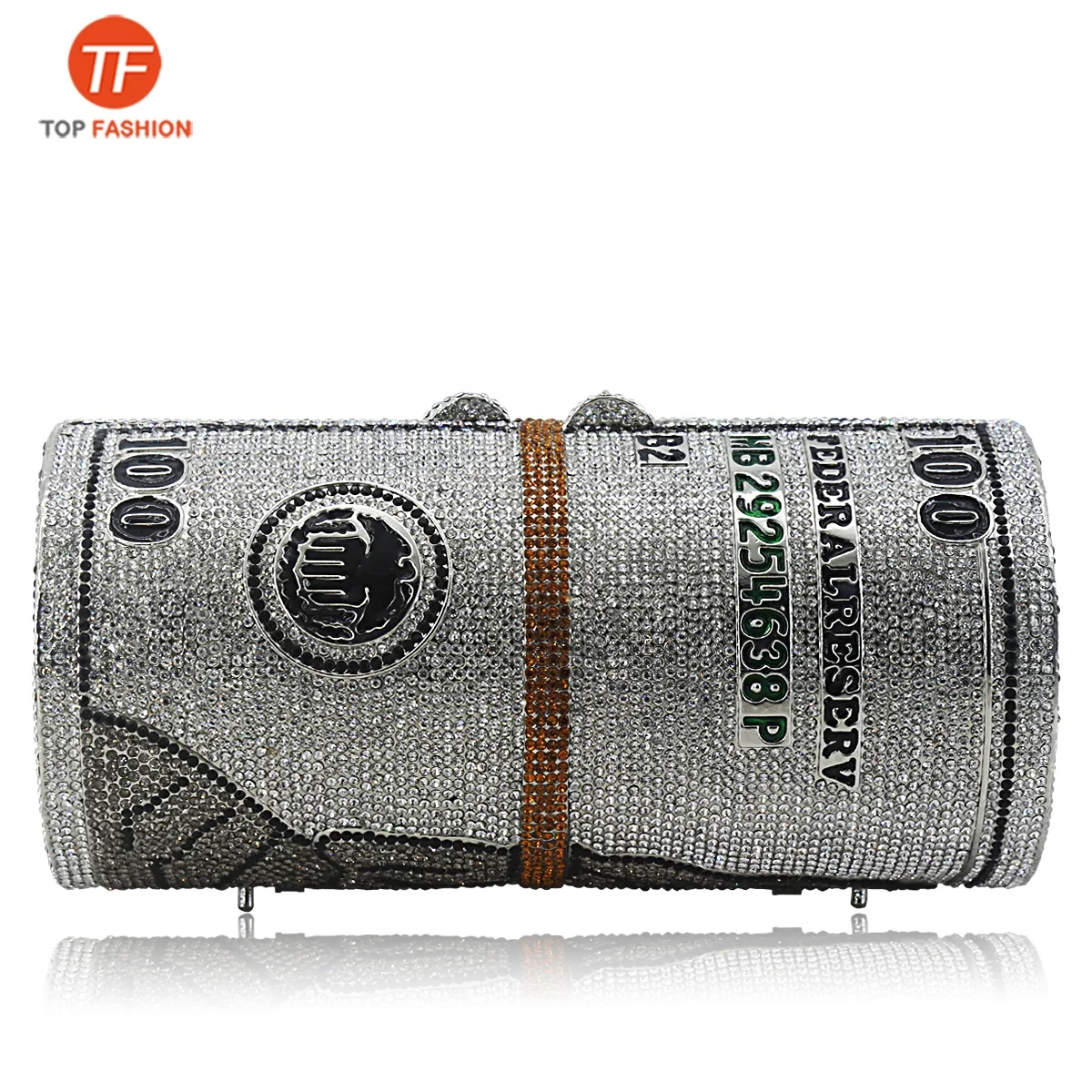 Новый дизайн 2020, роскошный цилиндрический рулон со стразами, $100 доллара США, клатч для денег с кристаллами, вечерняя сумка-кошелек для вечеринки