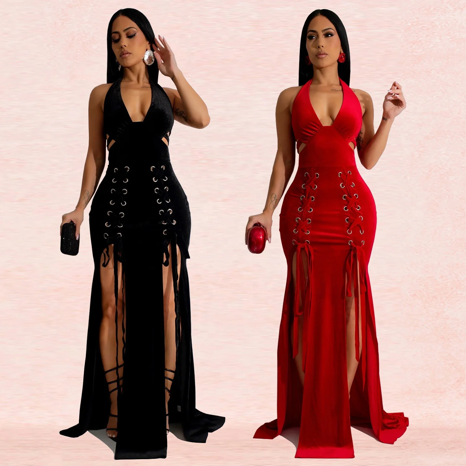 2025 Spring Summer Velvet Sleeveless Midi Dress  Women Ruched Long Dress Elegant Party Clothes Evening Outfits Prom Maxi Dress