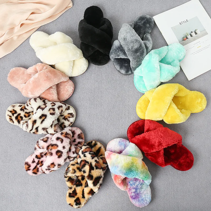 Wholesale Fashion Girls Ladies Home Luxury Plush Fluffy Faux Furry House Winter Fur Bedroom Slippers For Women