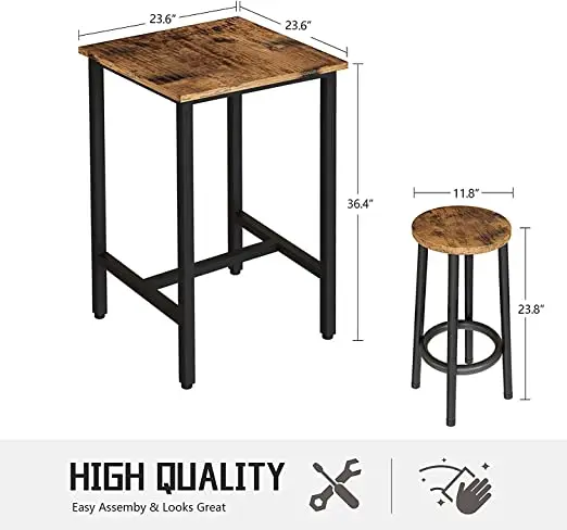 Modern Counter Height Kitchen Bar Table Stools and Restaurant Dining Table Set for Breakfast Nook Living Room Small Space