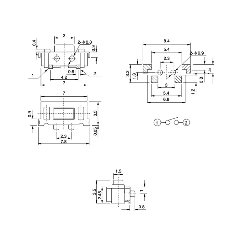 3*6mm SMD Tact light touch switch 2 pin side button Micro button 3*6*3.5mm
