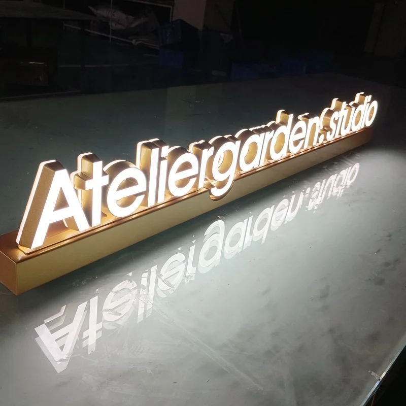 Kexian Custom Company Reception Desk Signage LED Mini Acrylic Letter Sign Table Top Led Sign Luminous Sign with Base