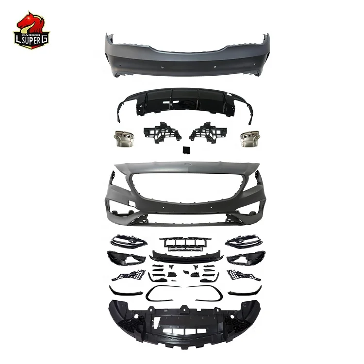 2020 w117 CLA200 CLA220 CLA45 body kit for w117 to CLA45 style with front bumper grille rear bumper and exhaust tips