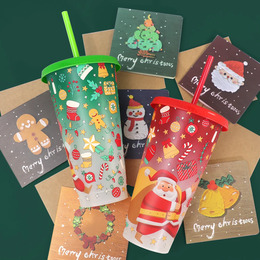 New product Christmas glass 24oz plastic coffee cold color changing cup gift santa christmas mug