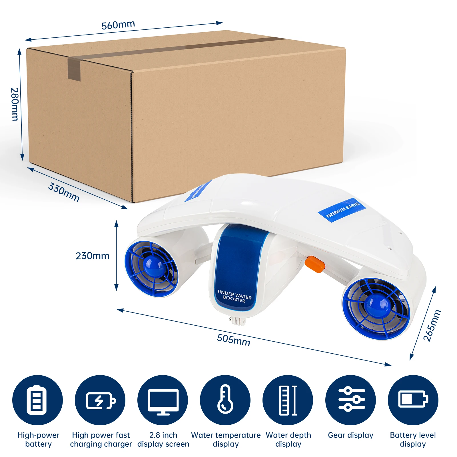 20m Deep Waterproof Underwater Scooter with Two speed Adjustment for Sea Diving & Underwater Photography