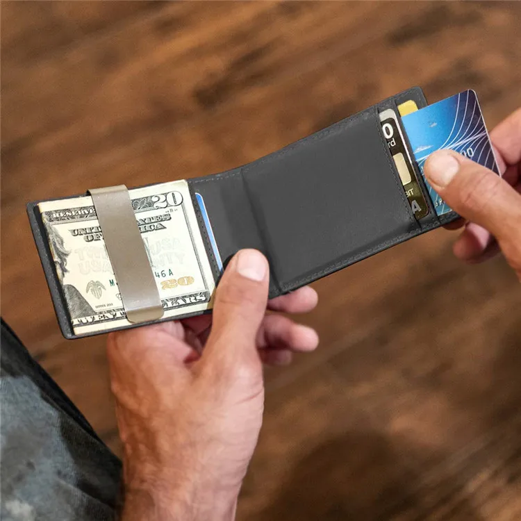 Мужской кошелек из натуральной кожи с Rfid-защитой, тонкий зажим для денег унисекс, зажим для денег, для путешествий
