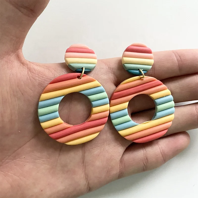  2021 New Arrival Hot Oval Pendant Earrings Fashion Bohemian Statement Cute Colorful Rainbow earrings for