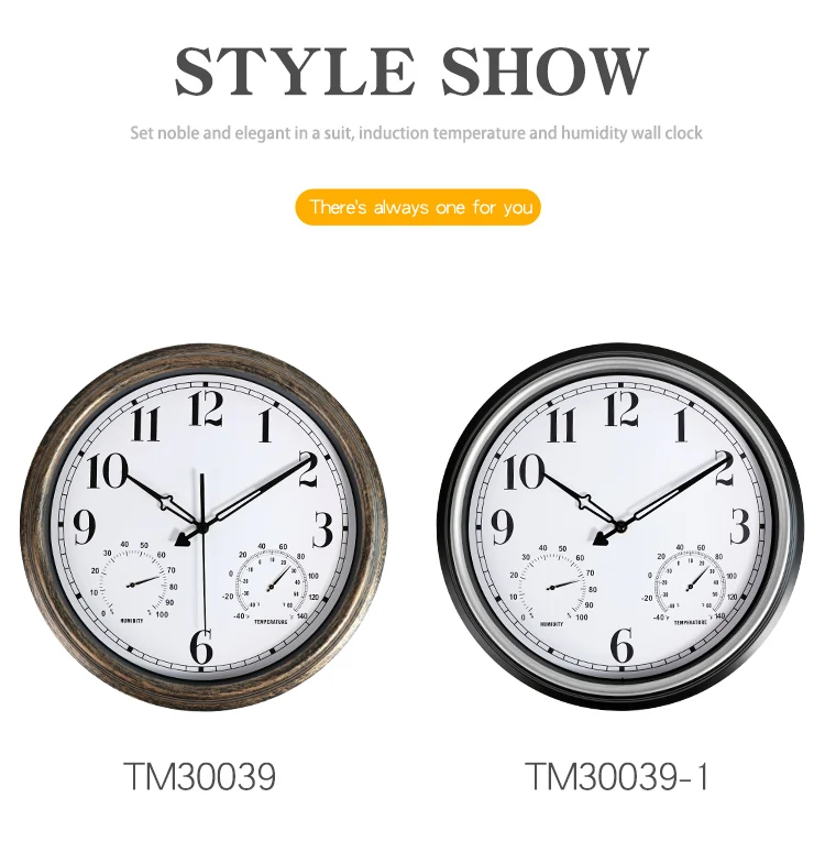 16-Inch Custom Antique Outdoor Waterproof Wall Clock ABS Plastic Wood Temperature Humidity Display Quartz Movement Silent