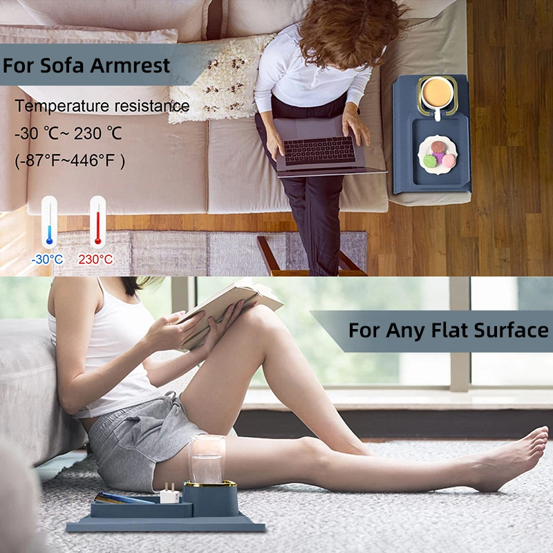 Couch Cup Holder Silicone Sofa Arm Tray with Cup Holder Sofa Armrest Storage Tray for Snack and Drinks