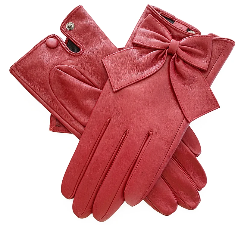 Plain Winter Red Leather Gloves Ladies Sheepskin Gloves