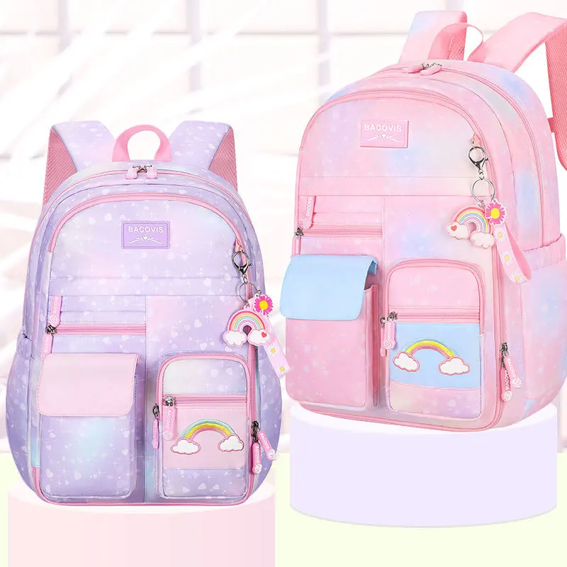 New Primary School Backpack Cute Colorful Bags for Girls Princess School Bags Waterproof Children Rainbow Series Schoolbags