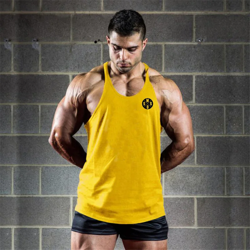 Summer Y Back Gym Stringer Men Cotton Bodybuilding Sleeveless Shirt Fitness Vest Muscle Singlets Workout Sportswear Tank Tops