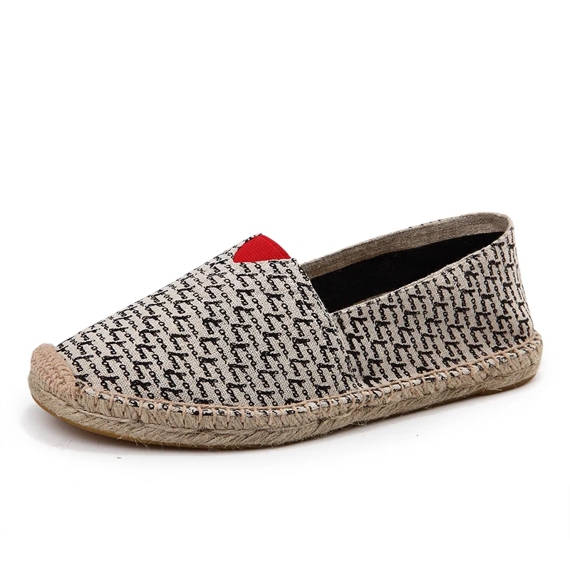 big size 35-45 customized Letter patterns closed toe grossistes espadrilles womens men flat jute shoes