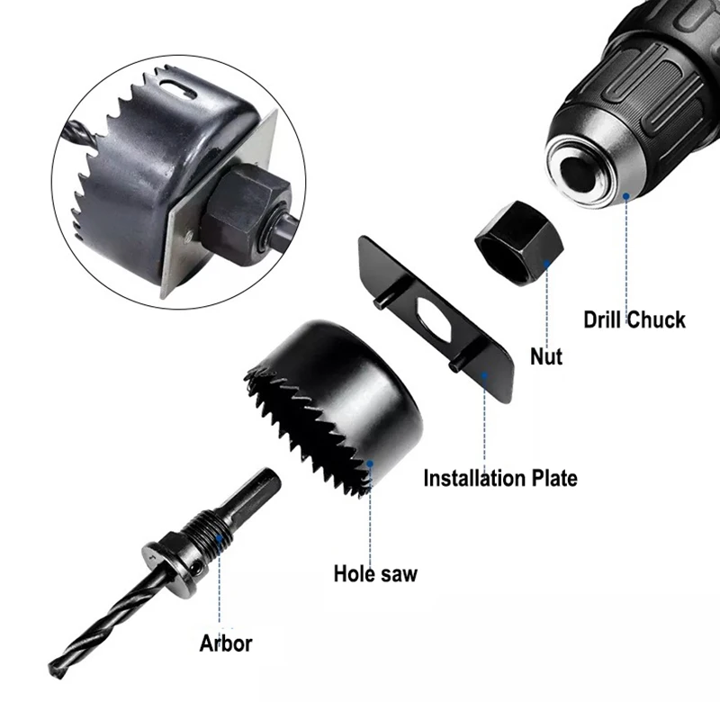 16PCS Woodworking Hole Saw Cutter Kit 19-127mm Drilling Tools Set for Soft Wood PVC Board Plasterboard
