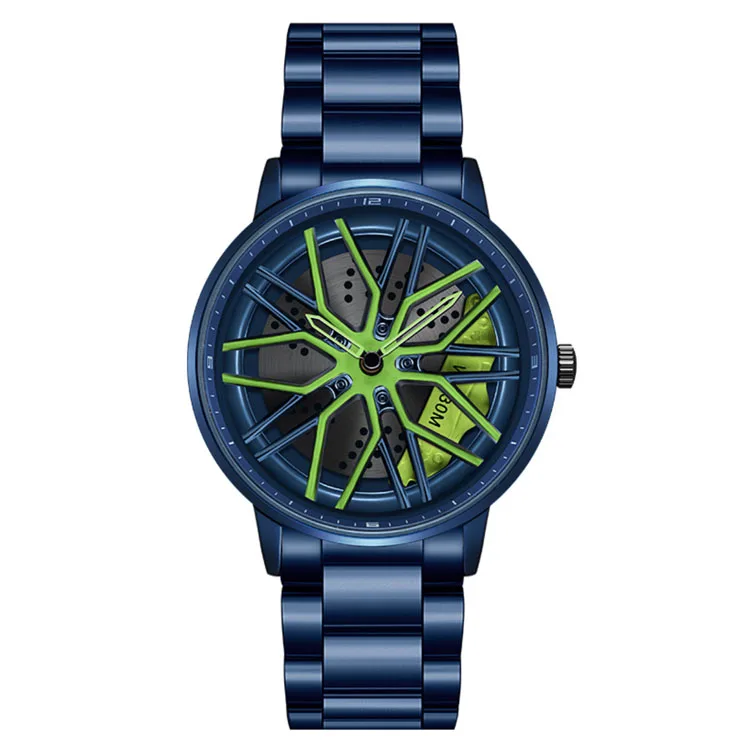 Auto Expensive Stainless Steel gtr Spining Wheel Rolling 360 Degree Rotating Drifting 3d Car Dial Rims Wrist Watches For Men