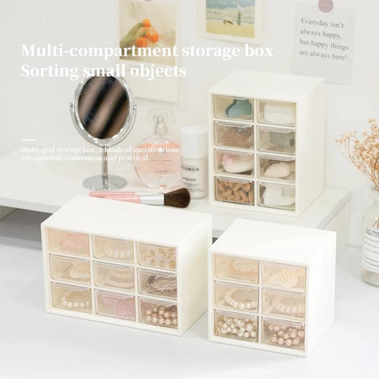 Shunxing Wholesale 8 Compartment Makeup Desktop Plastic Case Box Drawer Organizer Storage Box with 9 Mini Drawers