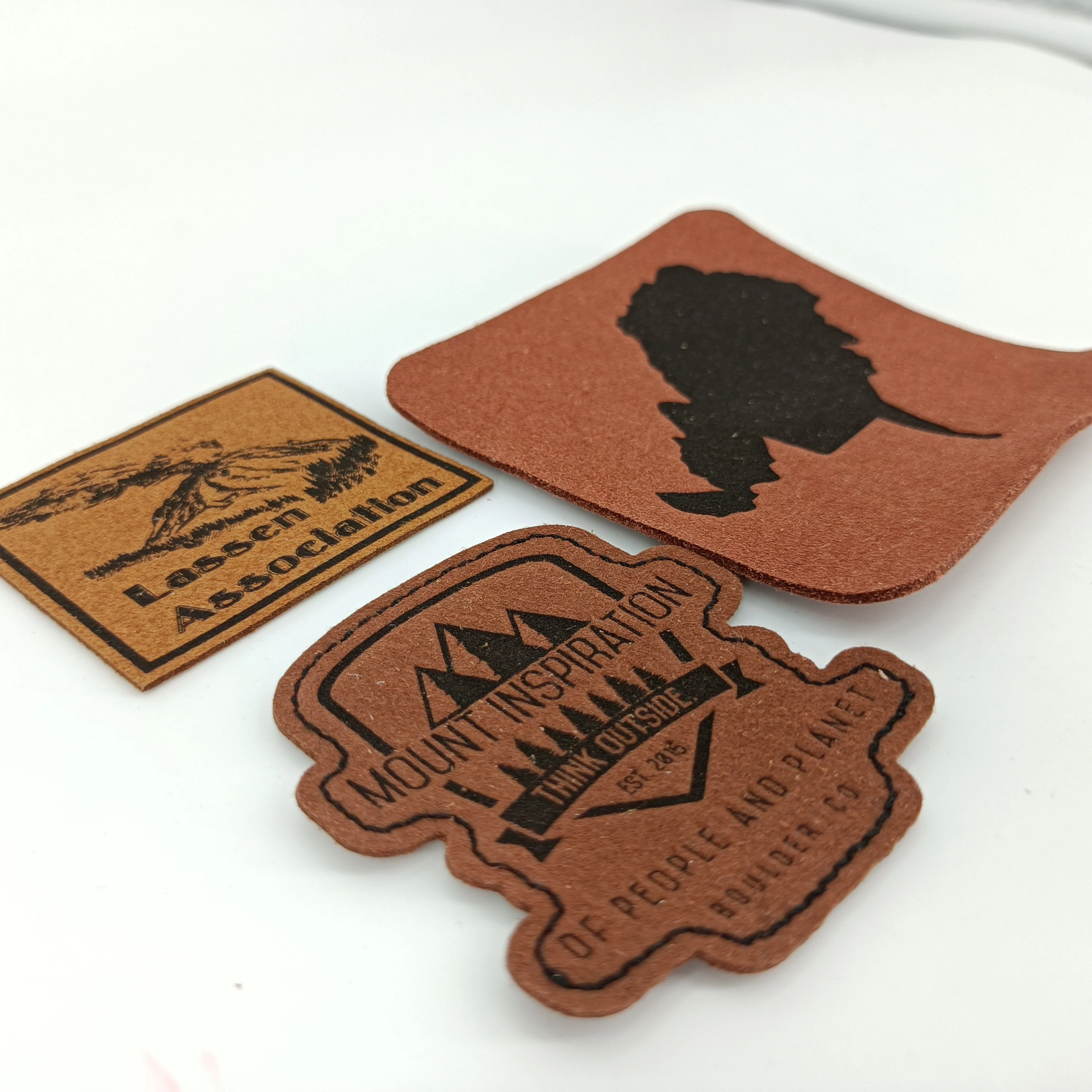 Custom Private Name Embossed Logo Iron On Suede Leather Microfiber Fabric Patches Labels For Hats