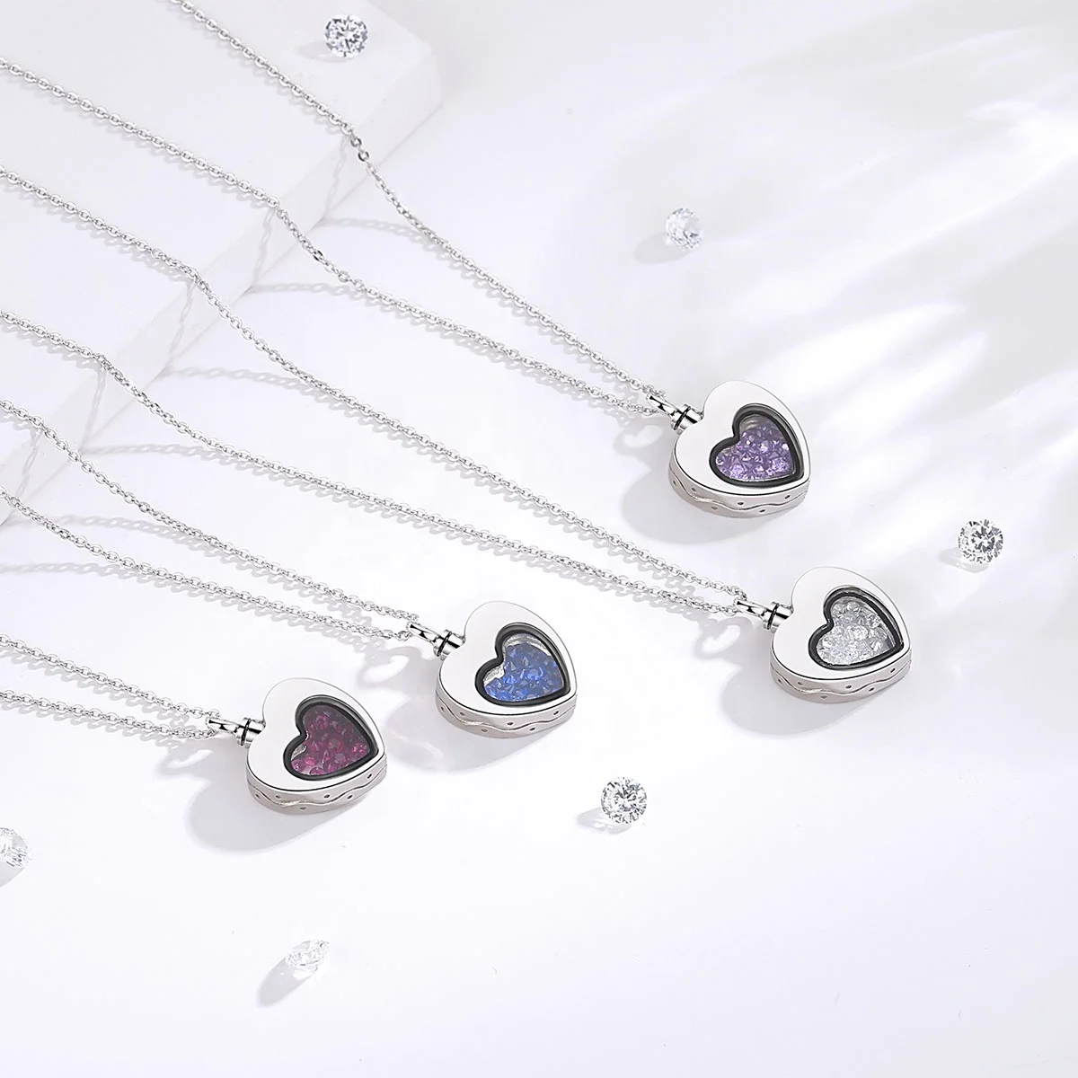 s925 sterling silver cremation jewelry color zircon heart shaped pet urn necklaces for ashes