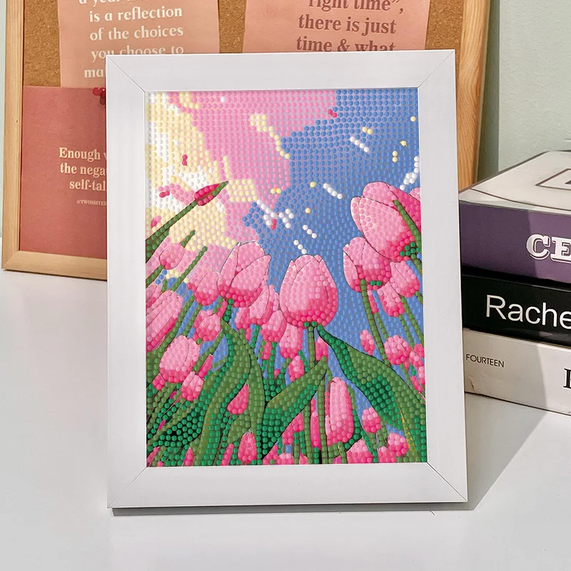 High Quantity 5D DIY Toy Full Diamond Art Painting With Wooden Frame Decoration Home Room Nice Tulip Flower Diamond Painting Toy