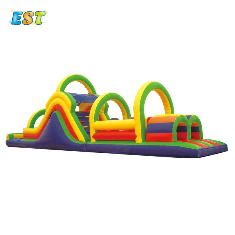 
Amusement park equipment green/ blue/ yellow inflatables obstacle course bounce 