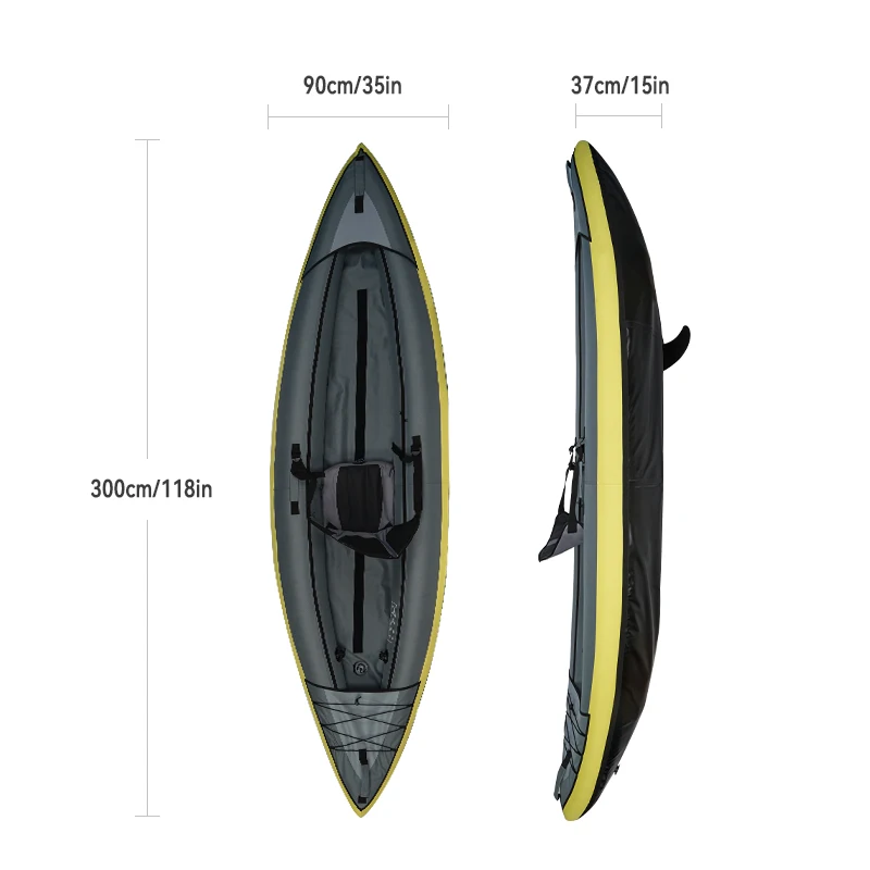 3M single seat 600D coated nylon oxford fabric customized design pvc inflatable kayak boat canoe for fishing and whitewater