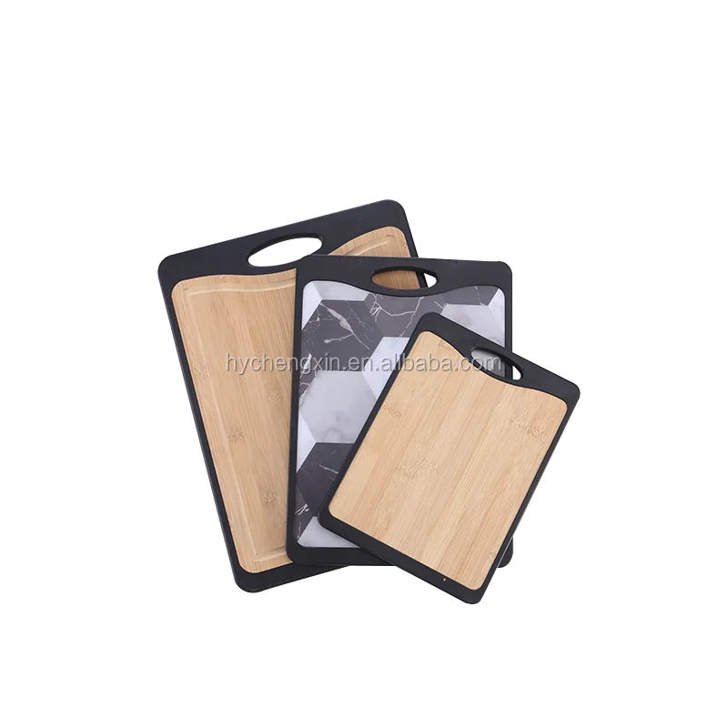 New design wholesale  natural double-side use non-slip bamboo cutting board set of 3