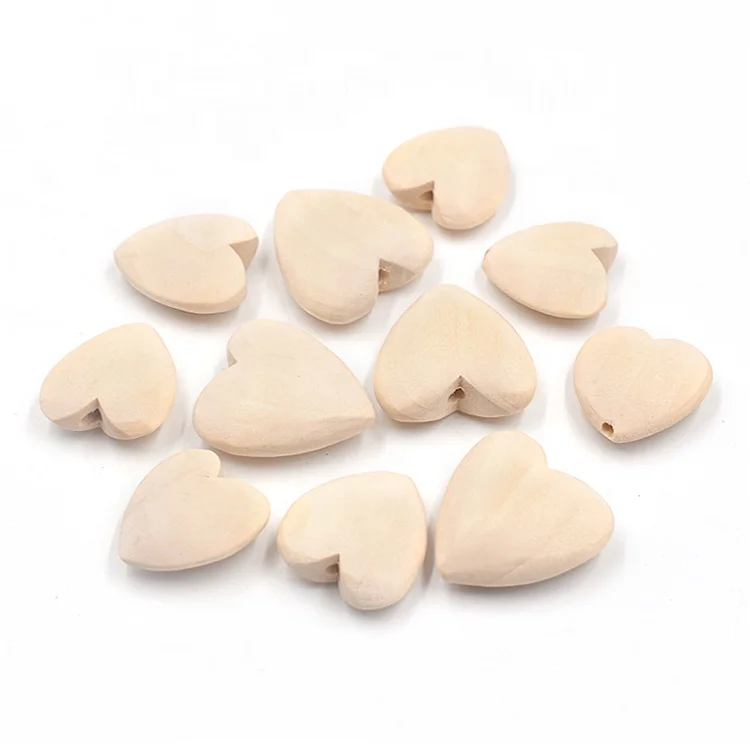 DIY accessories natural color flat heart shape beech wood bead wooden loose spacer teething beads