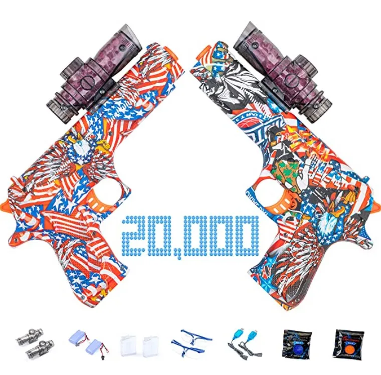 Gel Snipers Gel Blaster Electric Toy Gun (Pack of 2) - Full Kit with 20,000 Water Beads Ammo Gels, Rechargeable Battery