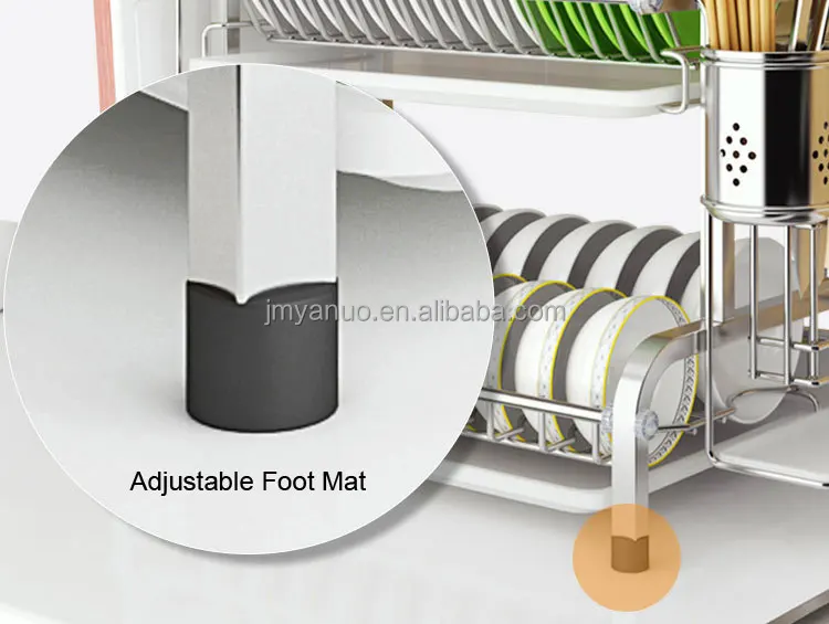 Dish Drying Rack 2 Tiers Dish Rack and Drainboard Set for Kitchen Counter Kitchen Shelf Storage Storage Holders & Racks Standing