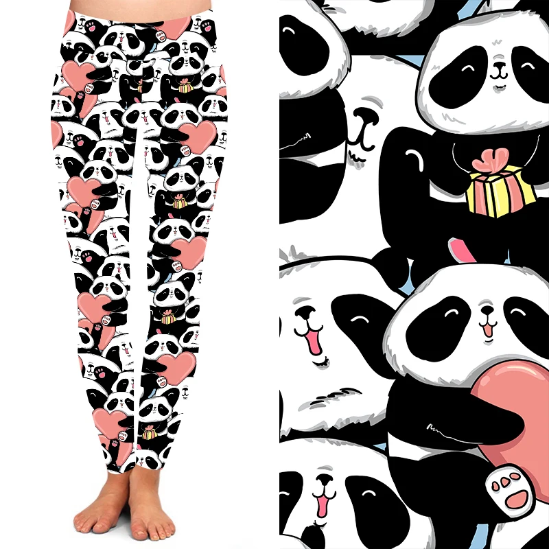 High quality 92% polyester 8% spandex 230gsm buttery soft pink heart panda leggings