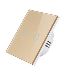 EU UK Type Home Electronic Touch Control Glass Panel 2 Gang 1 Way Touch Electrical Switches
