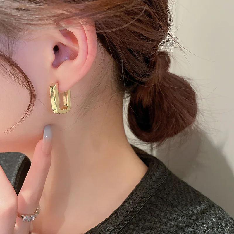 Tiny 18K Gold Plated Geometric Rectangle Hoop Earrings for Women Fashion Jewelry