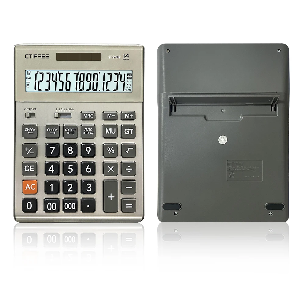 CT-8400B 14-значный Настольный калькулятор с индивидуальным логотипом, солнечная батарея, светодиодная подсветка, большой дисплей, калькулятор для бизнеса