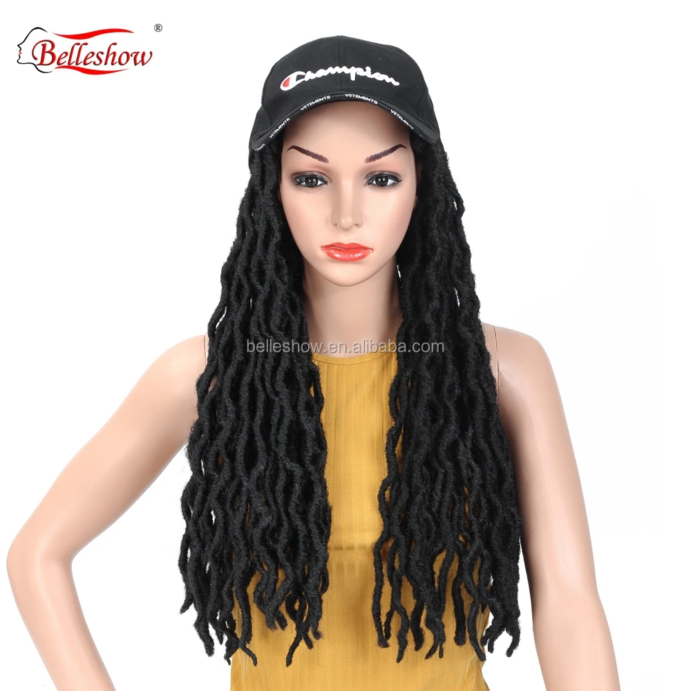 Hot sell 18inch synthetic ombre dreadlock hair braid golden locs curly Africa Twist Goddess faux locs black basketball hat wig