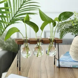 Indoor Wooden Air Glass Planter Terrarium with Stand Water Plant Propagation Stations for Bulb Vase for Wedding Decor