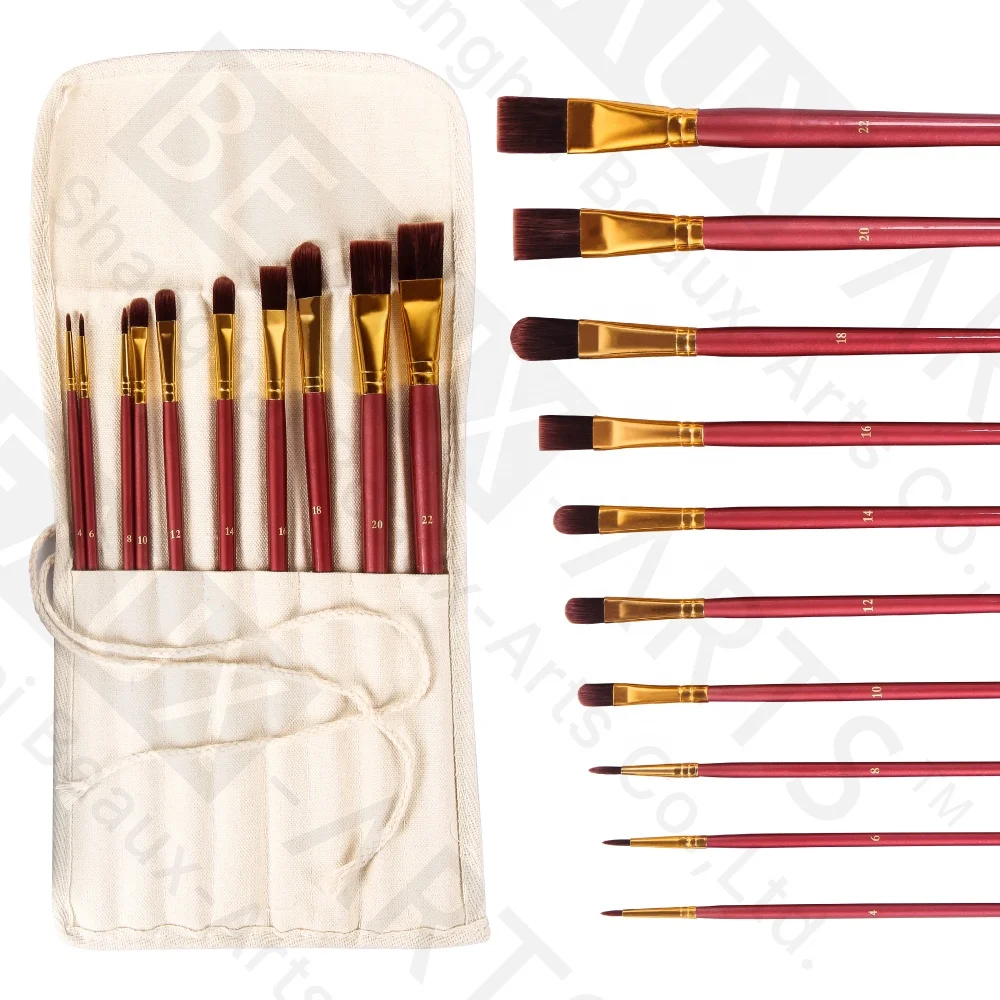 Synthetic Hair Artist Paint Brush Tube Set Roll-Up Cotton Canvas Case Acrylic Watercolor Oil Gouache Painting Paintbrush