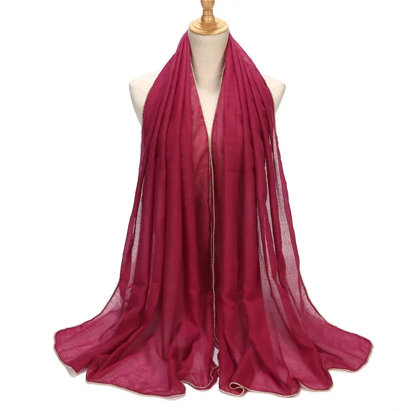 Sharut Wholesale Fancy Customize Hijab Muslim Women Scarf Musulman Shawl With Beads of Love Viscose TR Cotton Line Hijab Scarf