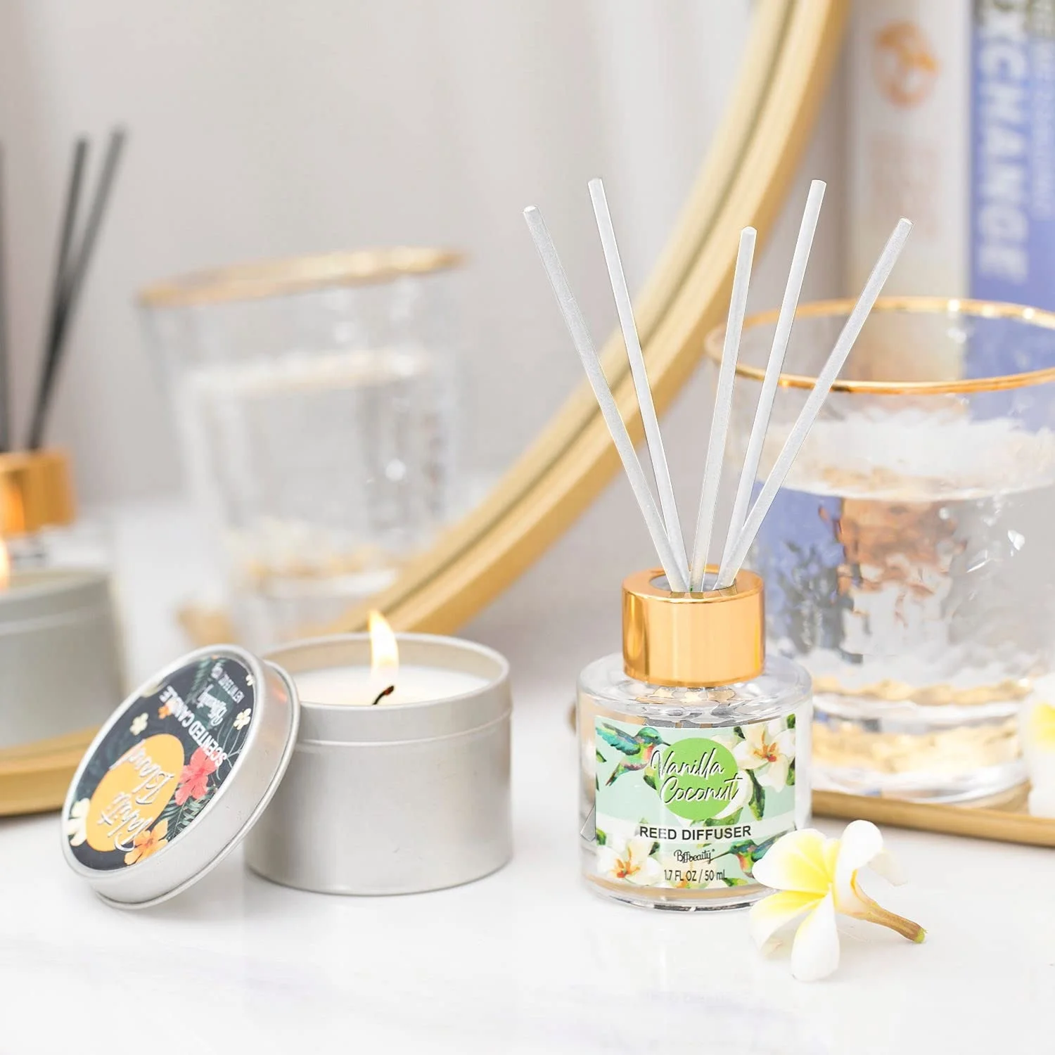 Vanilla Bath Sets for Women Gift Home Spa Kit with Box Shower Gel Bubble Bath Body Lotion Scented Candle Spa Gifts