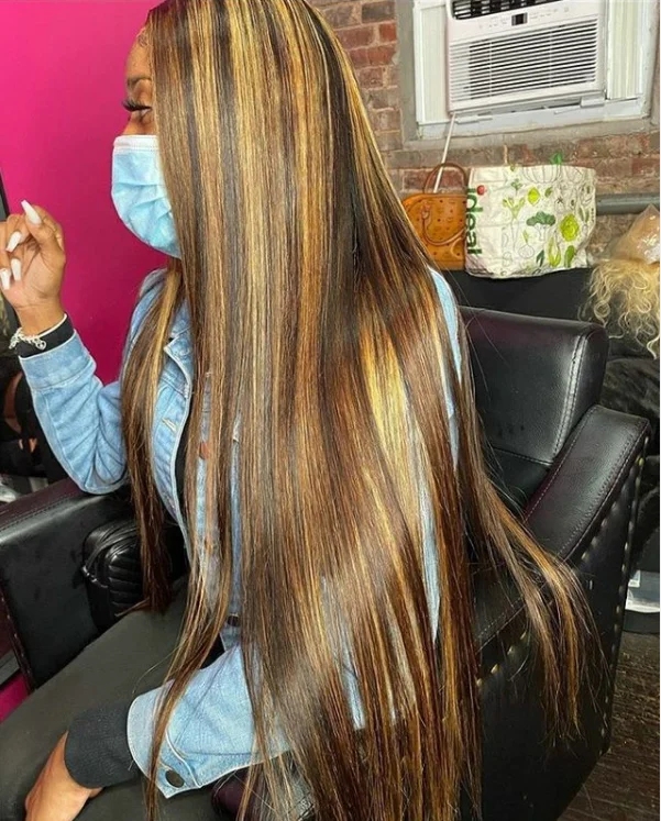 Highlight Wig Honey Brown Ombre Human Hair Wigs For Black Women 13X4 Straight Lace Front Transparent HD Lace Frontal Wigs