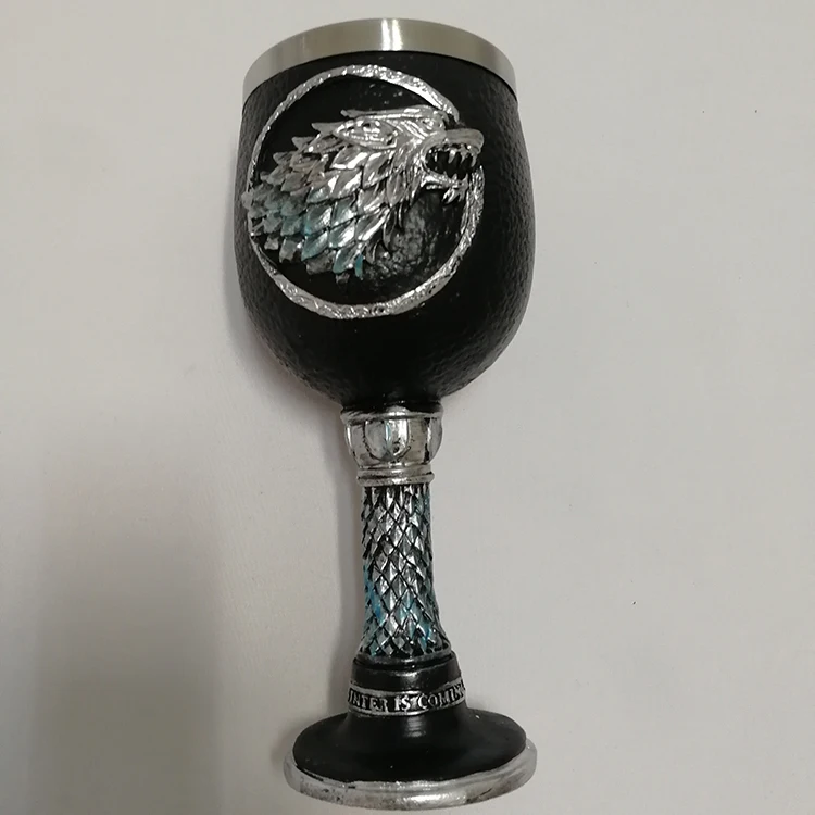 Shaped Goblet with Resin Dragon Head Goblet Three-dimensional Pattern Double Layer Stainless Steel Resin Wine Cup