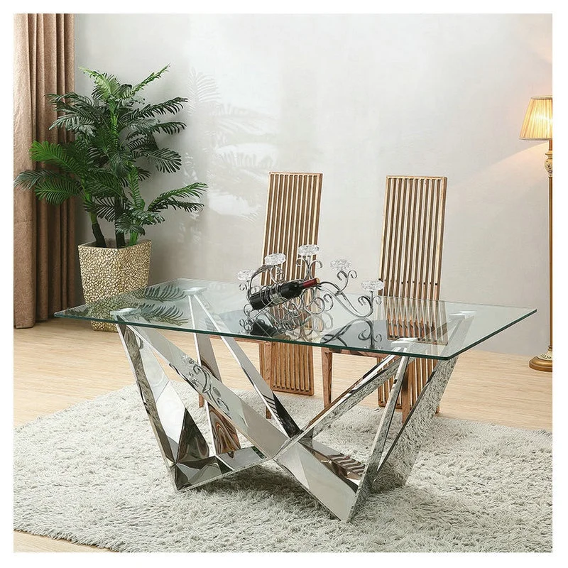Luxury painted modern high quality stainless steel glass dining table for living room