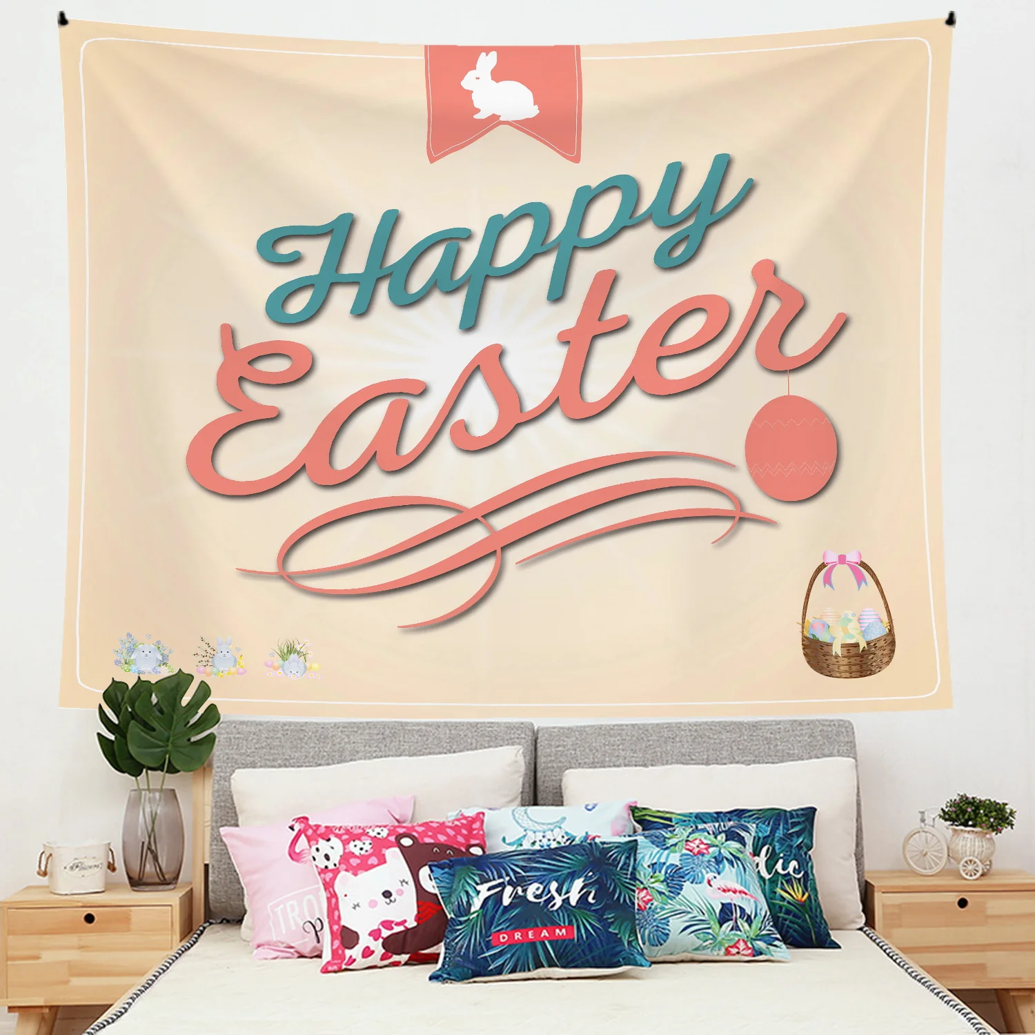 Wholesale selling bedroom living room decorative tapestry custom printing 100% colorful Easter tapestry