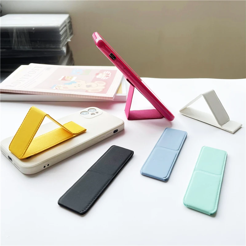 Simple solid color back sticker mobile phone stand creative lazy desktop folding push-pull stand phone holder custom logo