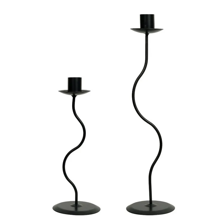 Minimalist Home Iron Waved Black Candle Holder Metal Candlestick Holder Decorative Wedding Tapered Candles Stand