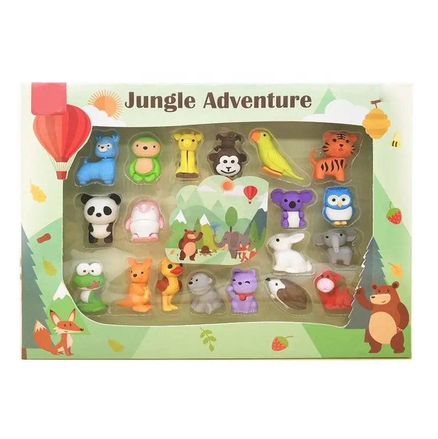 Non-Toxic Animal Erasers Removable Assembly Zoo Animal Pencil Eraser Toys for Party Favors