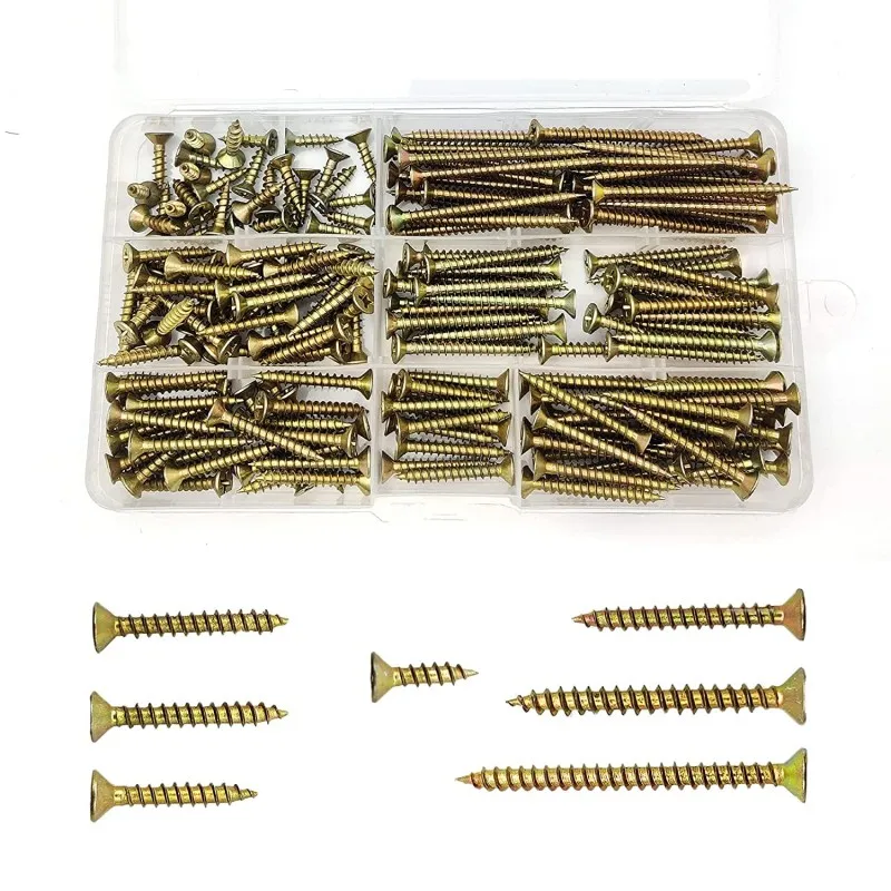 Chipboard Screw Assortment Kit Countersunk Flat Head Wood Screws Thread Bugle Head Self Tapping Wood Phillips Drywall Screws