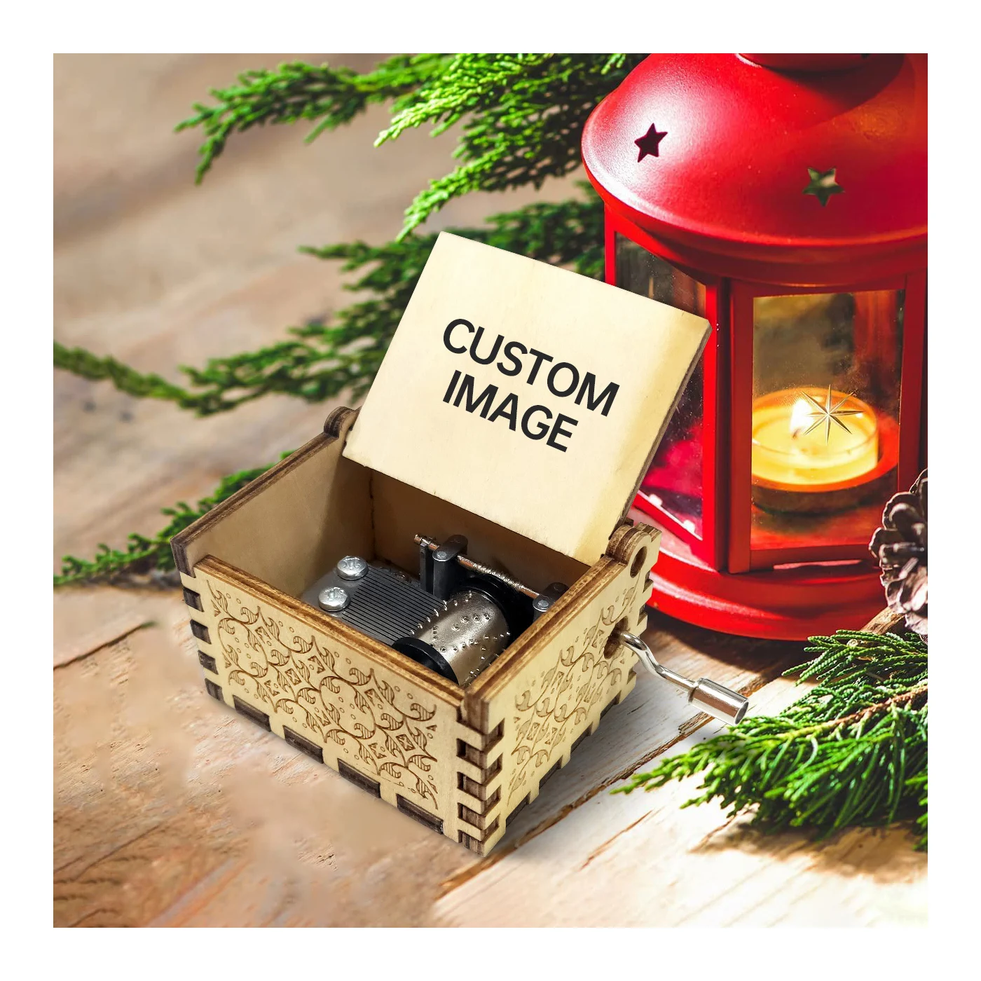 Melody Hand Crank Laser Engraved Wooden Music Boxes Cute Tiny Hand-cranked Wood Music Box Antique Musical Boxes Case for Holiday