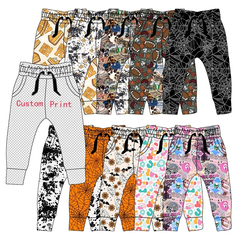Fashionable 2024 Kids clothing Fall Toddler Baby pants Custom printed  Halloween Pattern High waist Pocket joggers