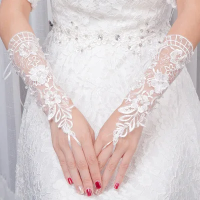 Summer New White Wedding Gloves Wedding Gloves Short Paragraph Long Lace Gloves
